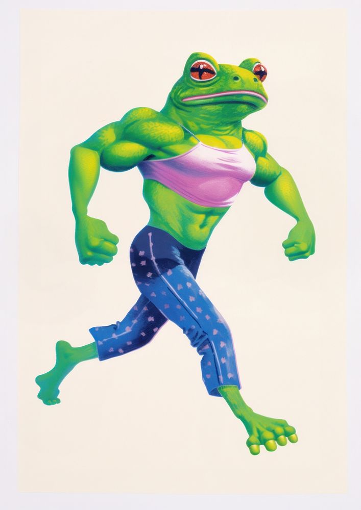 A cartoon muscular Frog holding dumbbell frog amphibian representation. AI generated Image by rawpixel.