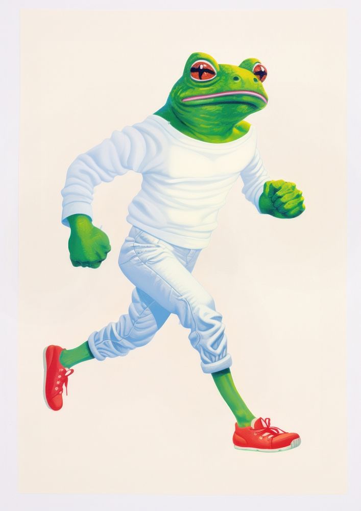 A cartoon muscular Frog wear white karate shirt and pant frog amphibian footwear. AI generated Image by rawpixel.
