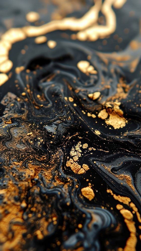  Fluid acid art black and gold abstract backgrounds textured. AI generated Image by rawpixel.