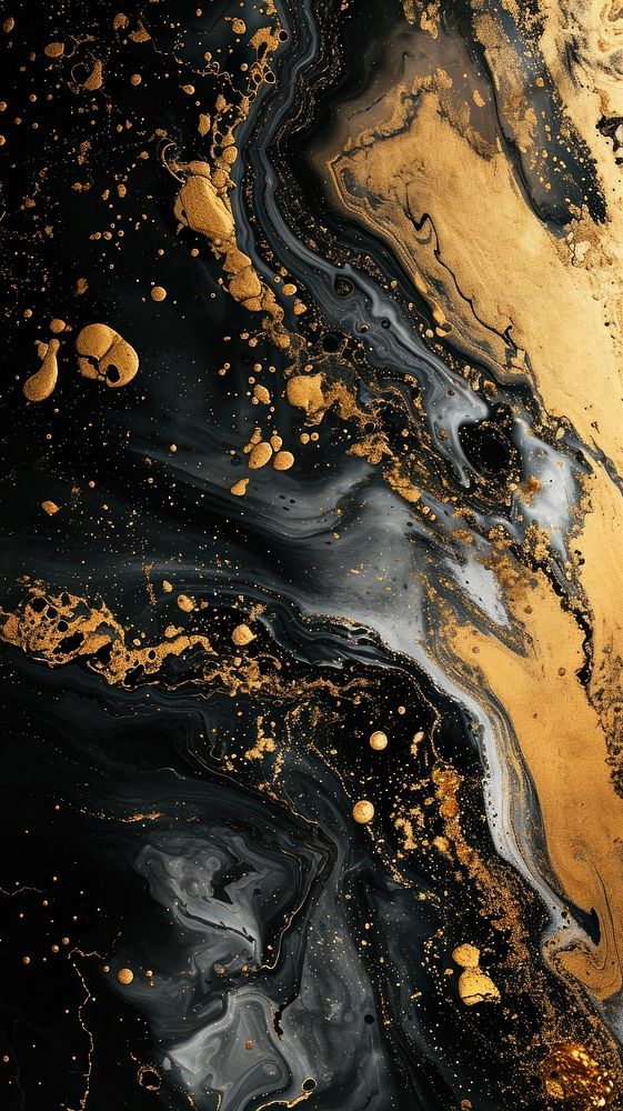  Fluid acid art black and gold abstract backgrounds pollution. AI generated Image by rawpixel.
