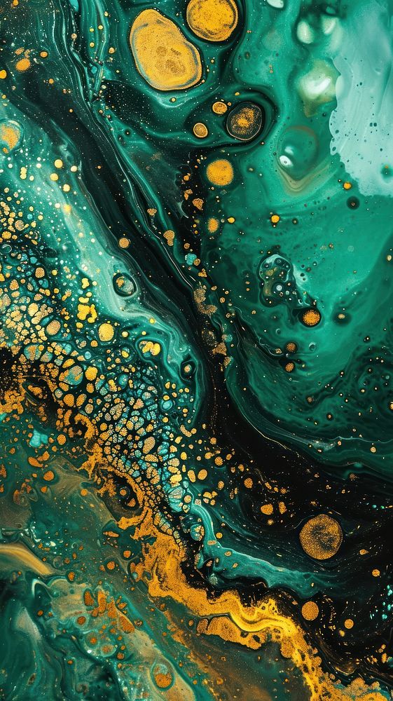  Fluid acid art green and gold abstract painting pattern. AI generated Image by rawpixel.