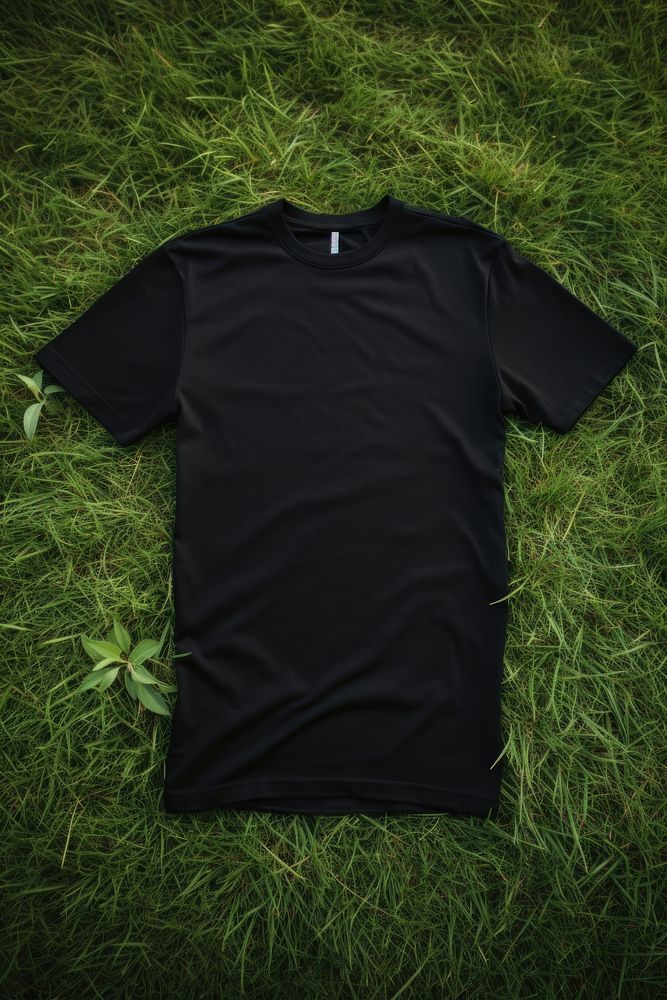 Black t-shirt sleeve grass plant.