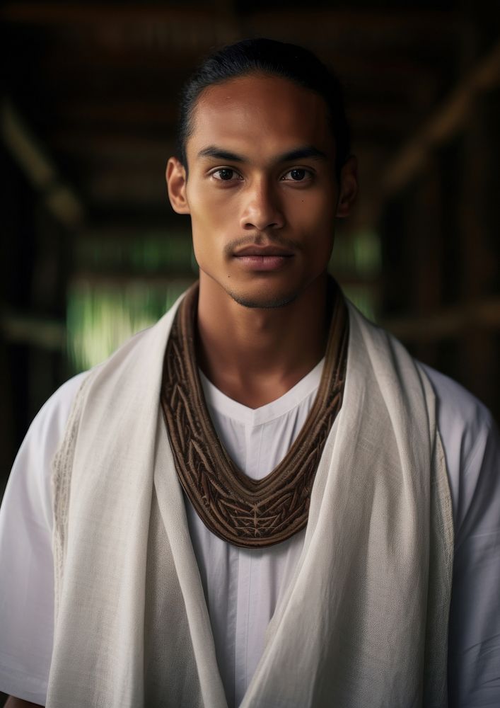 A Micronesian male in traditional cloth necklace portrait jewelry.