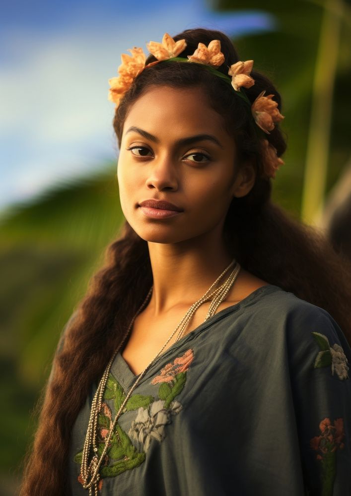 A Micronesian woman in traditional clothe portrait adult photo.