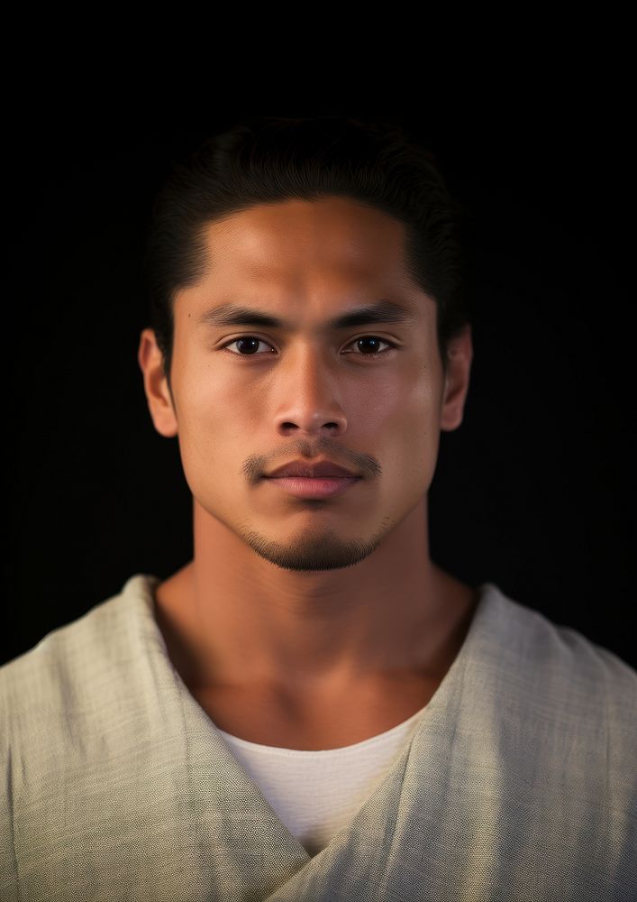 A Pacific Islander male in traditional cloth portrait adult photo.