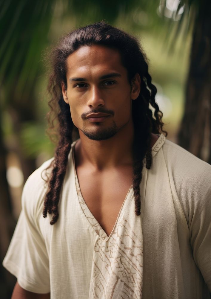 A Tonga male in traditional cloth contemplation individuality barechested.