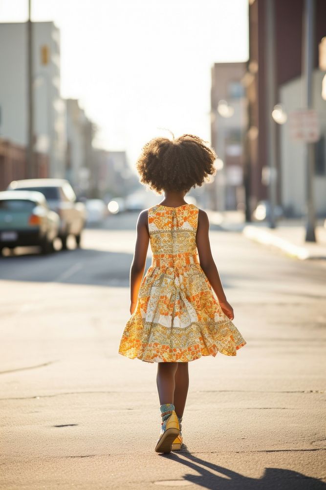 African american girl in memphis pattern dress transportation architecture pedestrian. AI generated Image by rawpixel.