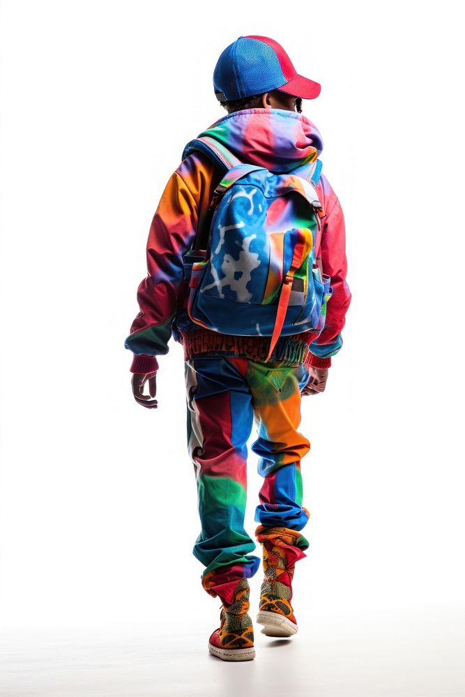 Boy with colorful costume backpack white background backpacking. AI generated Image by rawpixel.