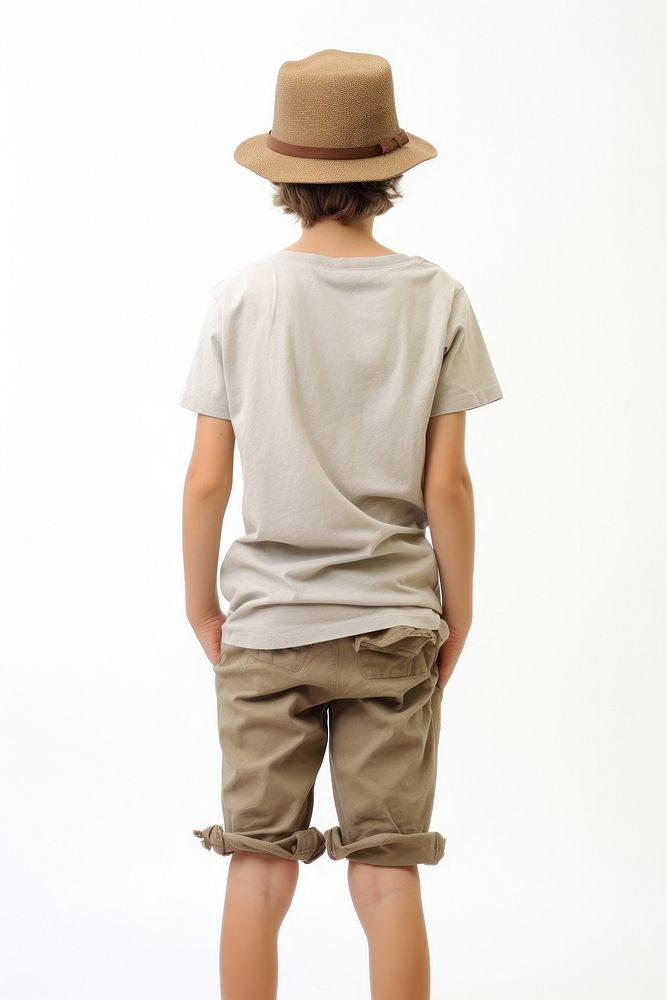 White boy wear gap hat stip brown line t-shirt and blue short shorts child khaki. AI generated Image by rawpixel.