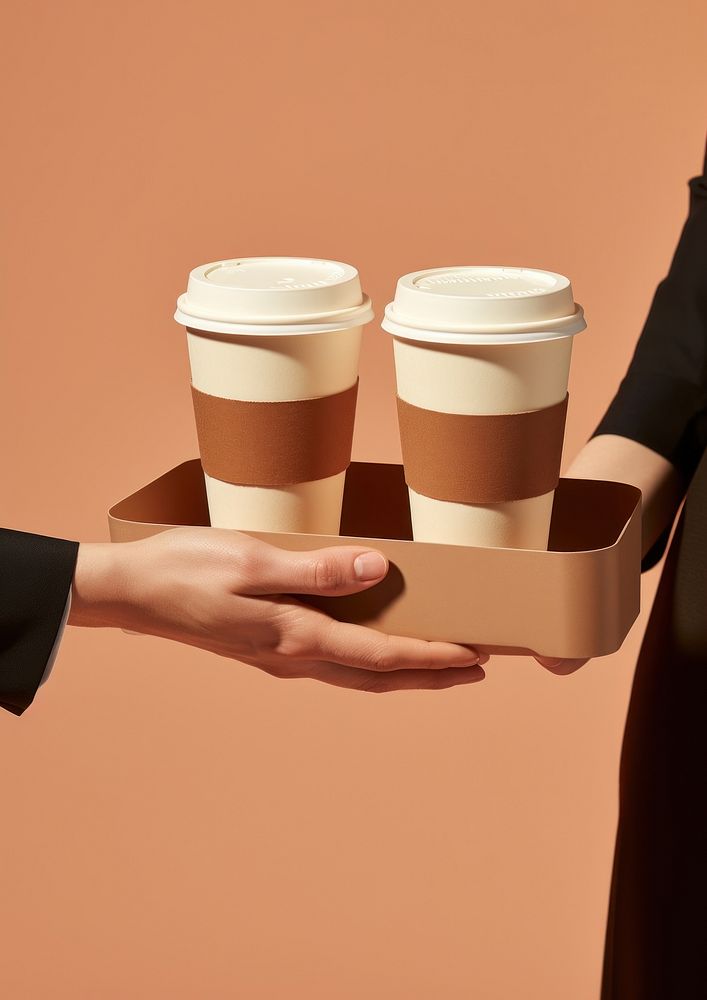 Take away coffee holder with 2 coffee cup hand mug togetherness.