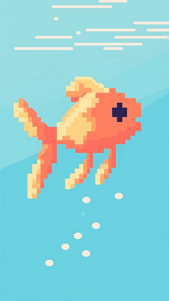 Cute goldfish swimming recreation pixelated.