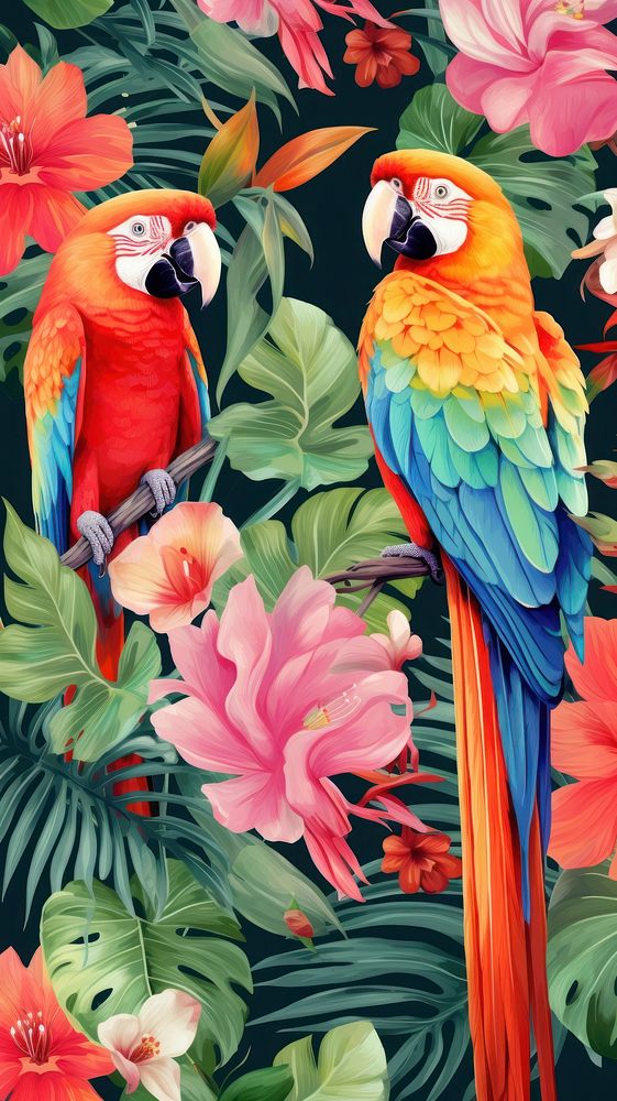 Tropical vegetation pattern parrot.