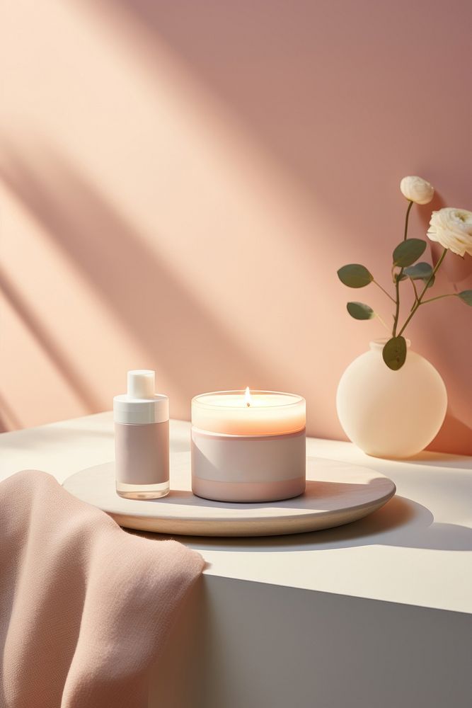 Well being spa product candle table plant. AI generated Image by rawpixel.
