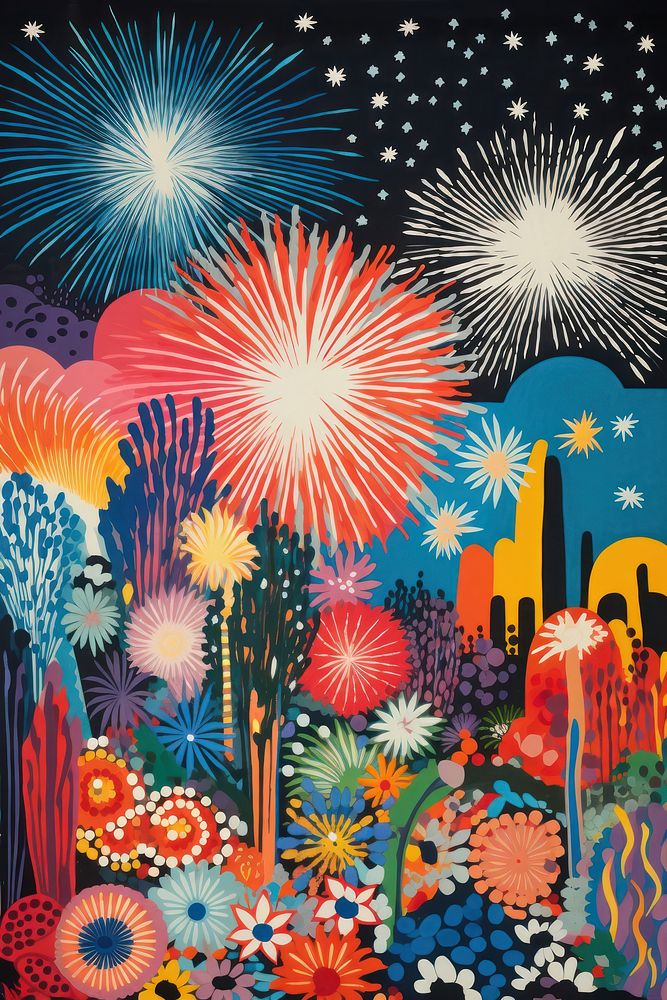 Fireworks painting art illuminated. AI generated Image by rawpixel.