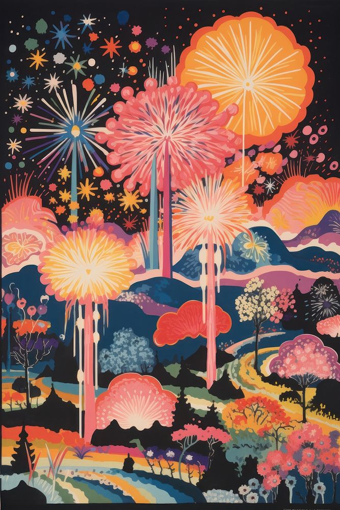Fireworks painting pattern plant. AI generated Image by rawpixel.