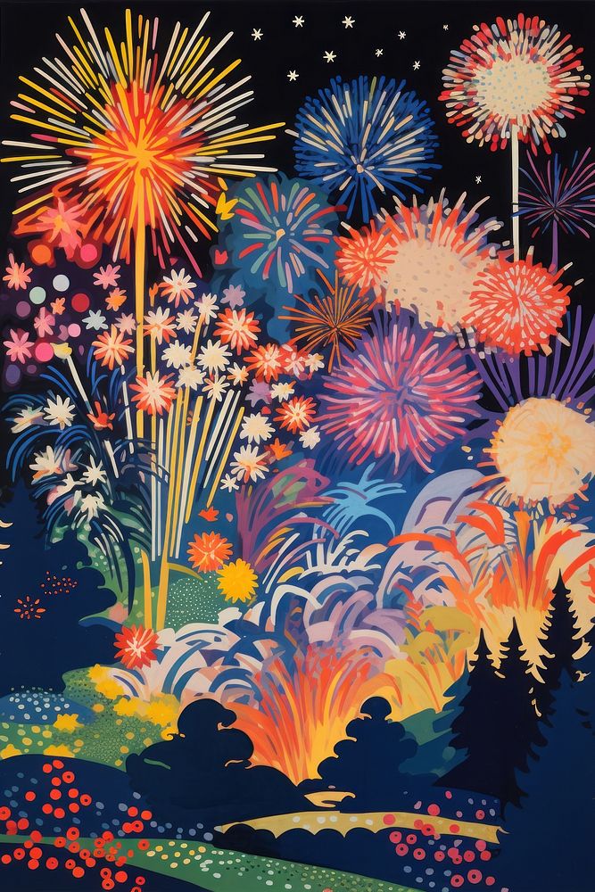 Fireworks painting art illuminated