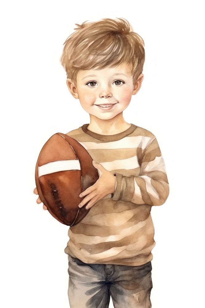 Boy holding football child portrait sports.