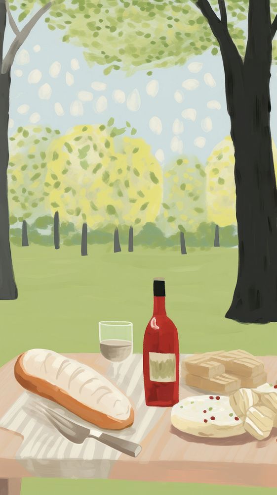  Picnic at park outdoors bottle wine. 
