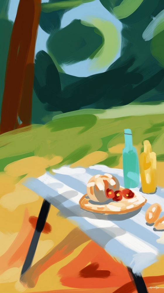  Picnic at park painting tableware breakfast. AI generated Image by rawpixel.