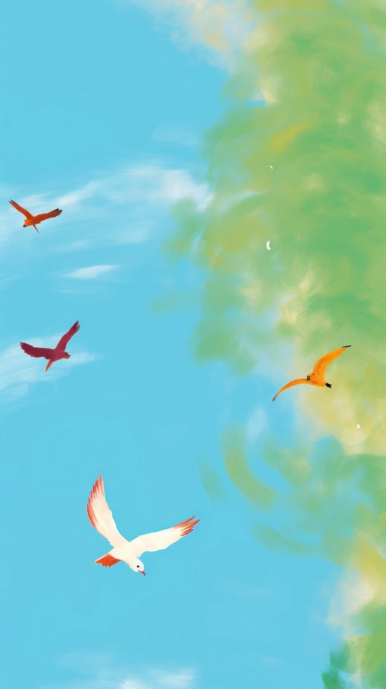  Birds in summer sky outdoors animal flying. AI generated Image by rawpixel.