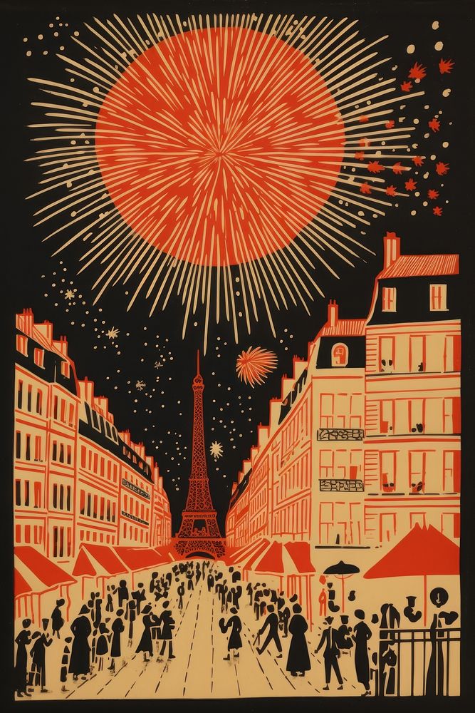 Fireworks city poster art. AI generated Image by rawpixel.