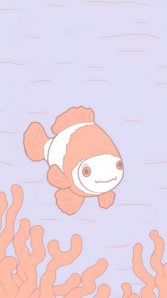  Cute Clownfish cartoon drawing animal. AI generated Image by rawpixel.