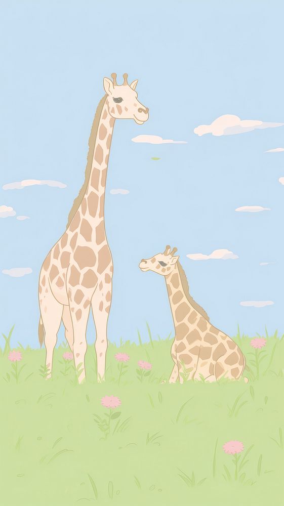  Giraffes wildlife animal mammal. AI generated Image by rawpixel.