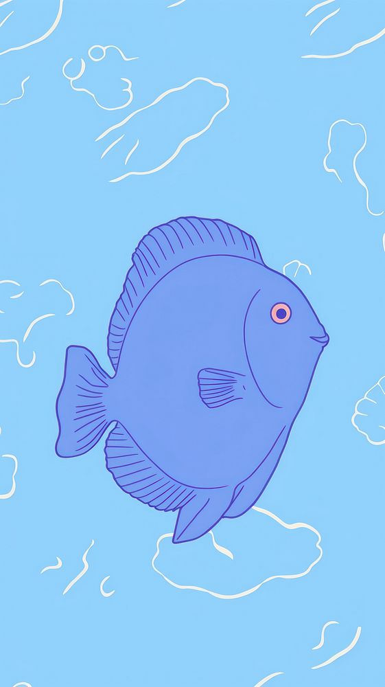  Royal Blue Tang Fish fish drawing animal. AI generated Image by rawpixel.