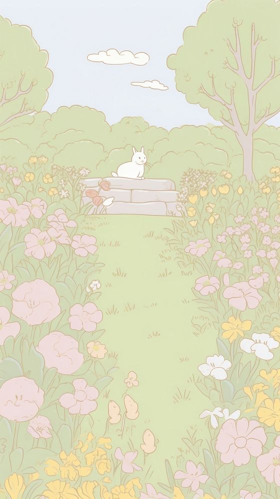  Garden cartoon drawing tranquility. AI generated Image by rawpixel.
