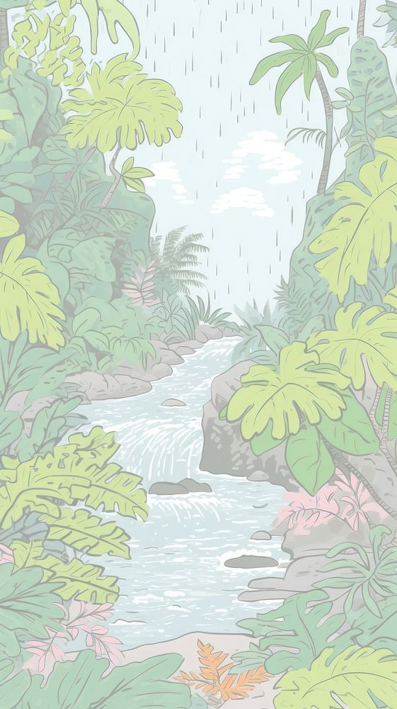 Rain forest vegetation outdoors drawing. AI generated Image by rawpixel.