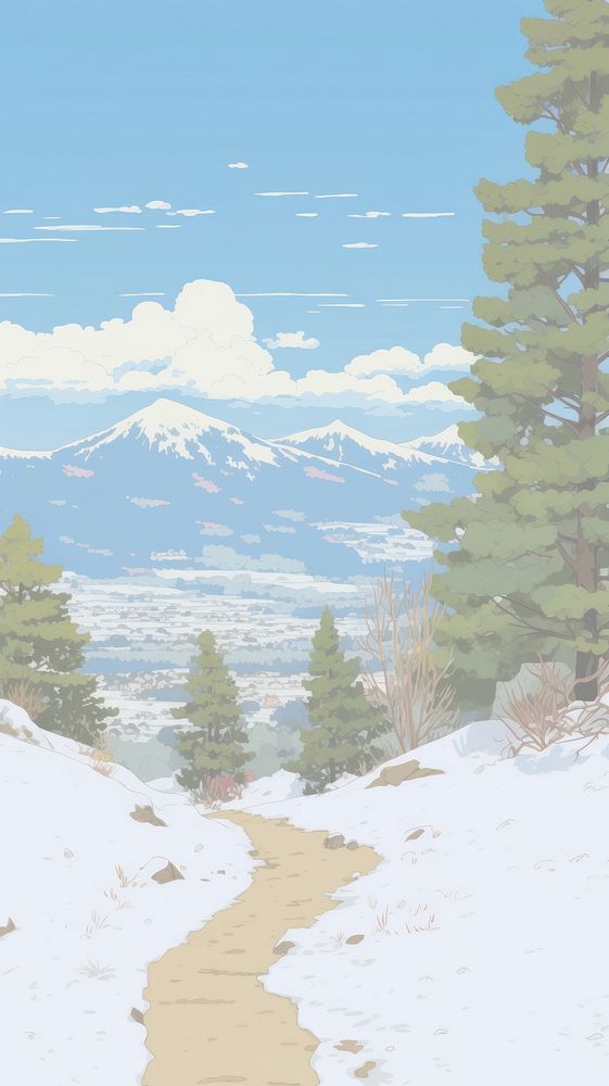  Winter lanscape landscape outdoors drawing. AI generated Image by rawpixel.