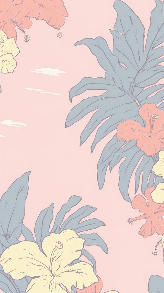  Tropical wallpaper pattern drawing. AI generated Image by rawpixel.