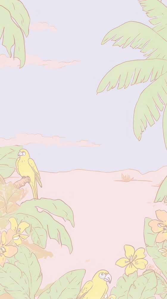  Tropical scene cartoon drawing plant. AI generated Image by rawpixel.