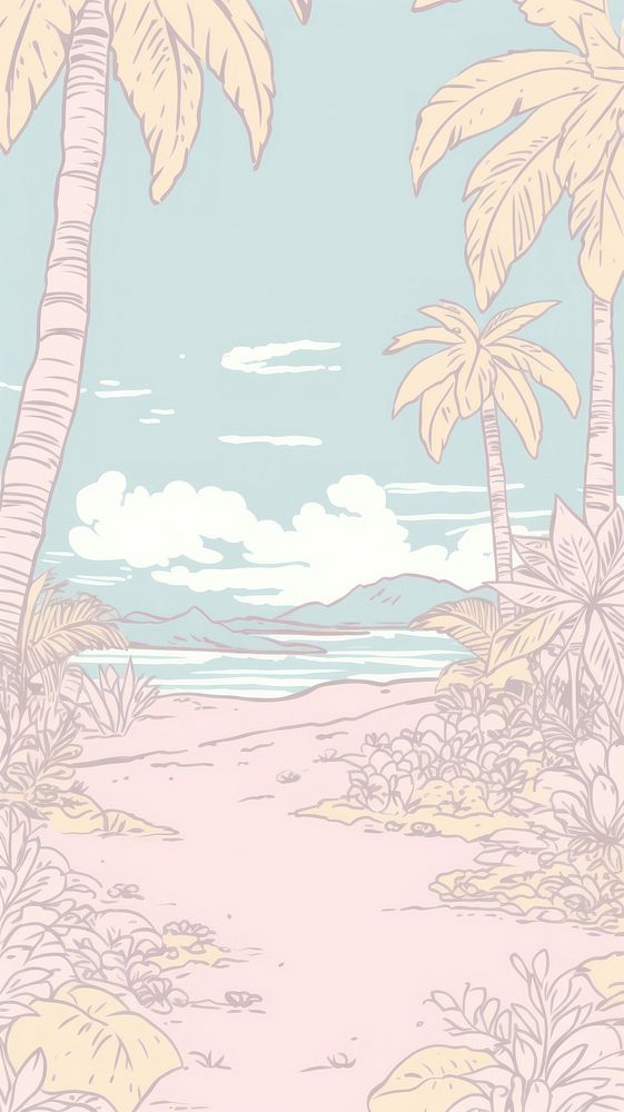  Tropical scene drawing outdoors nature. AI generated Image by rawpixel.