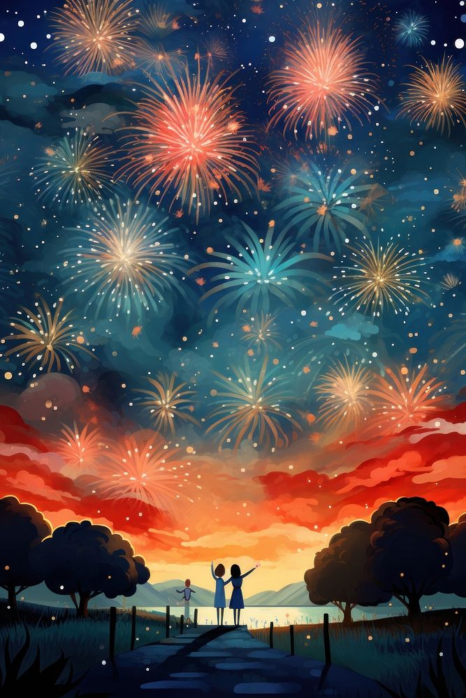 Fireworks celebration outdoors night. AI generated Image by rawpixel.