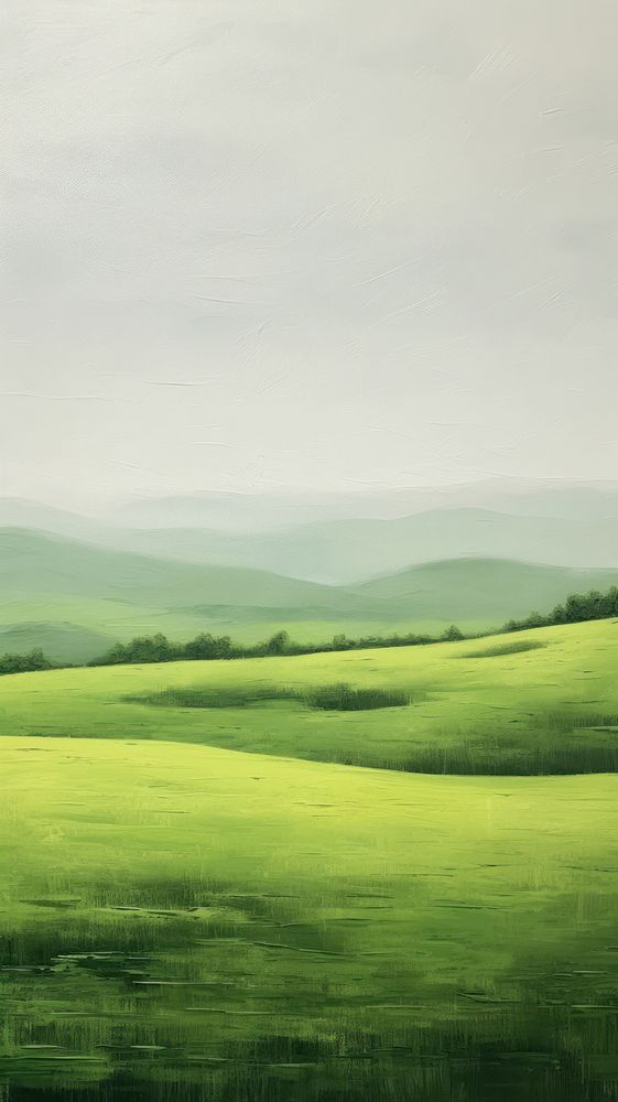  Bucolic Green Hills painting green landscape. 