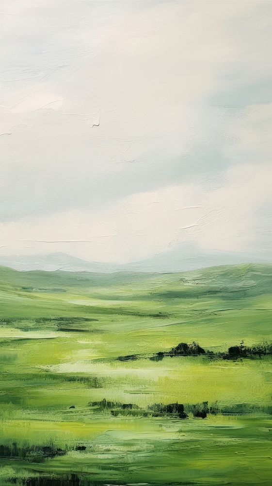  Bucolic Green Hills painting landscape grassland. 