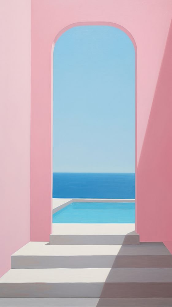  Pink Beach architecture staircase building. AI generated Image by rawpixel.