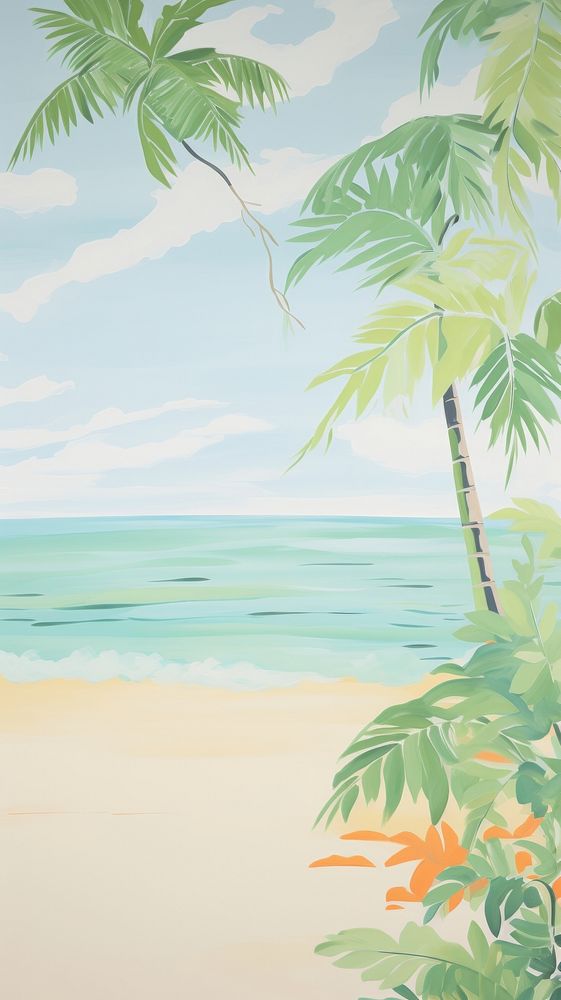  Beautiful beach wallpaper outdoors painting nature. AI generated Image by rawpixel.