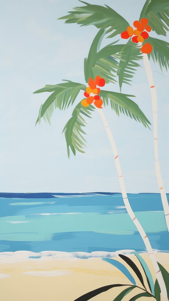  Beautiful beach wallpaper painting outdoors nature. AI generated Image by rawpixel.