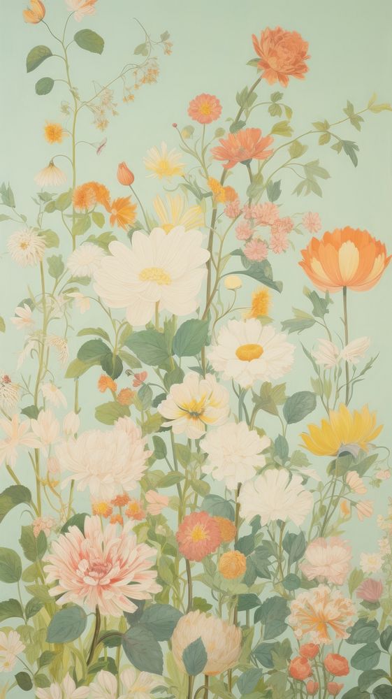  Summer florals painting wallpaper pattern. AI generated Image by rawpixel.