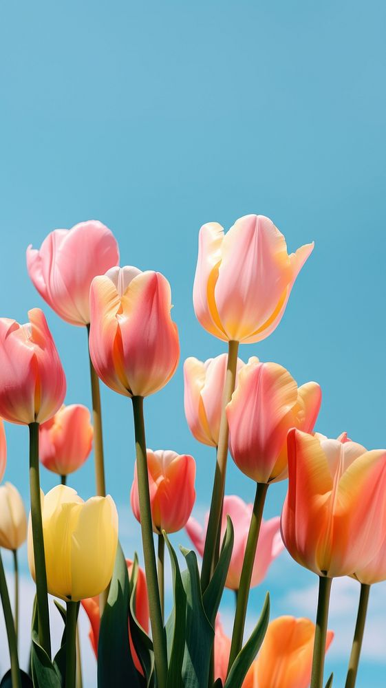  Tulips with blue sky outdoors blossom flower. AI generated Image by rawpixel.