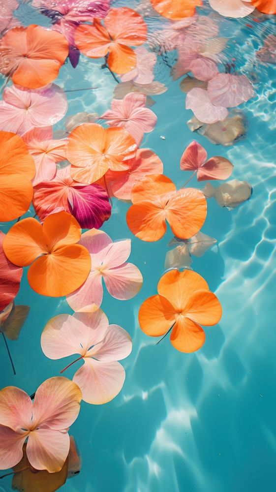  Floral leaves floating on swimming pool outdoors nature flower. AI generated Image by rawpixel.