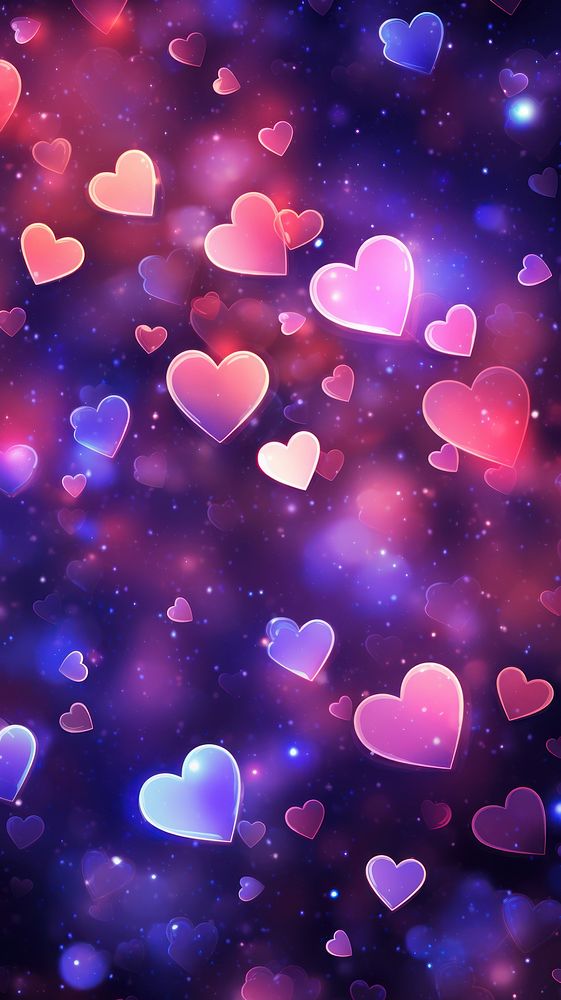 Cute hearts galaxy wallpaper purple illuminated backgrounds.