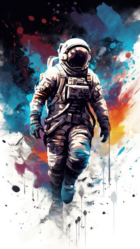 Galaxy astronaut watercolor wallpaper helmet adult architecture.