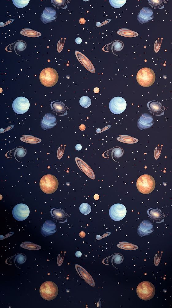 Seamless space pattern wallpaper astronomy planet night.