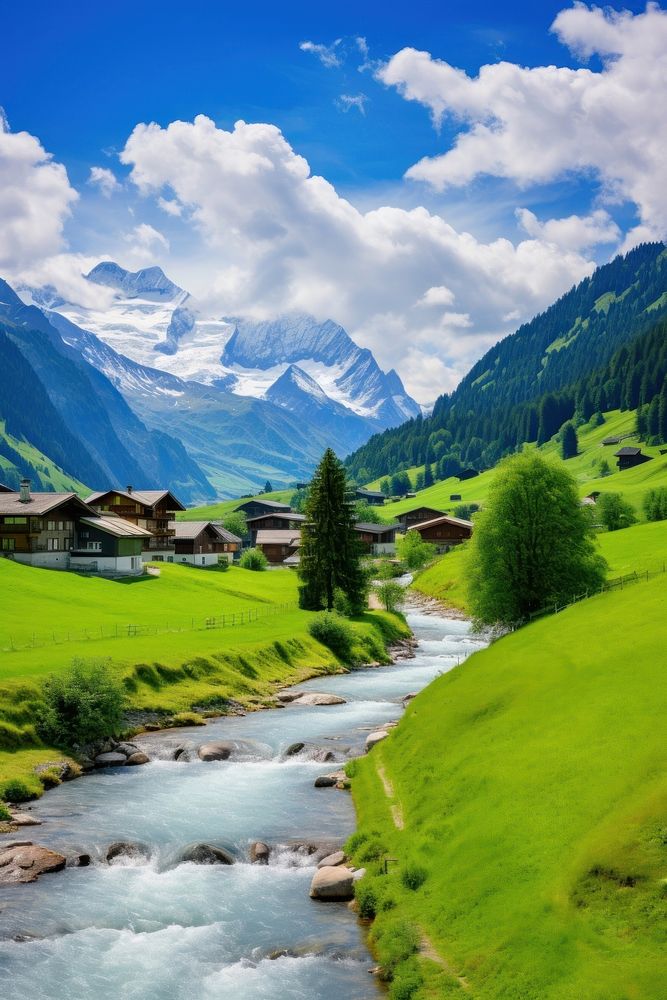 Switzerland landscape outdoors village.