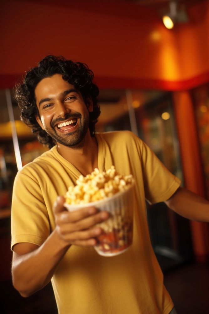 Indian portrait popcorn smiling. AI generated Image by rawpixel.