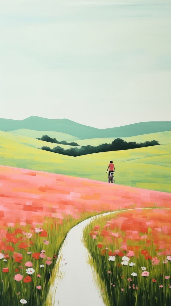  Girl bicycling nature landscape outdoors. AI generated Image by rawpixel.