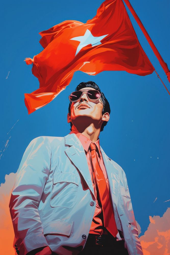 A Chinese man in work attire standing proudly on Labor Day adult flag day. AI generated Image by rawpixel.